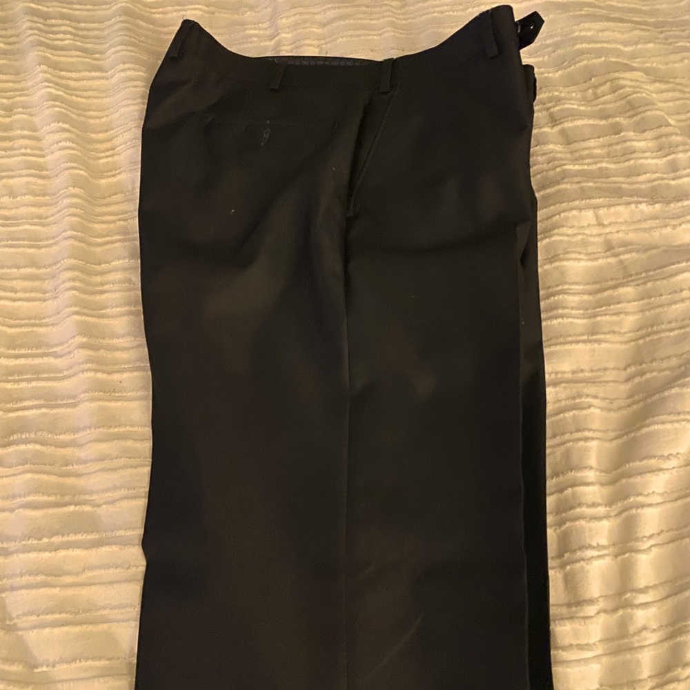 Dark gray dress pant. Flat front.